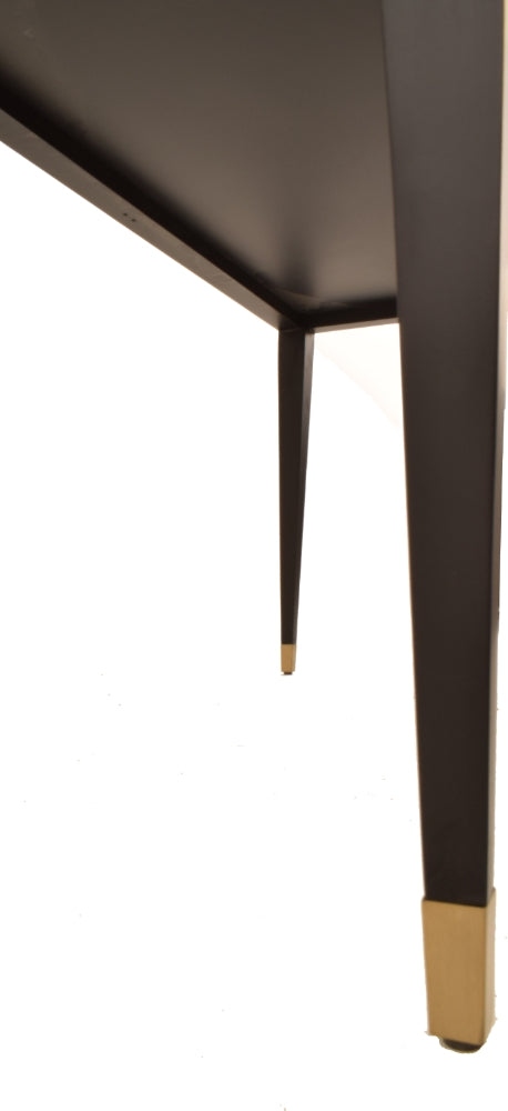 2 Drawer Dressing Table - Black Veneer and Brass Finish With Stainless Steel Curved Legs And Glass Tops